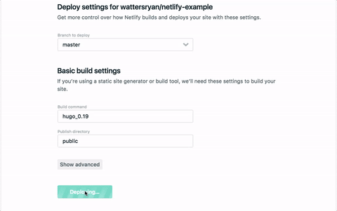 gif animé du déploiement d'un site sur Netlify, comprendant la lecture du terminal pour le build.